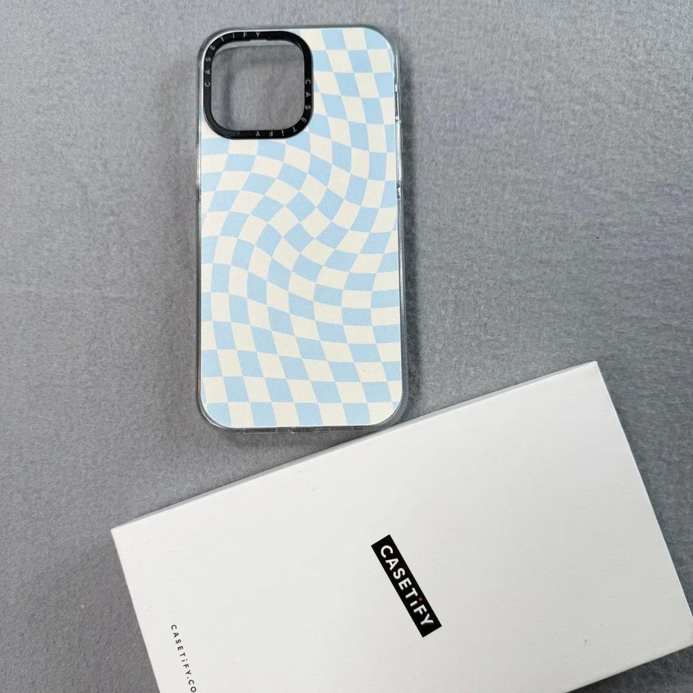 Casetify iPhone 14 Pro Max Case Baby Blue Checkered MagSafe Clear